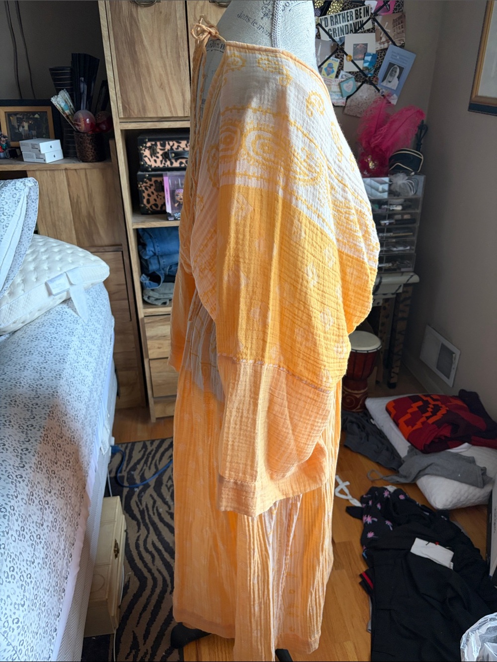 Anthropologie Lightweight Orange Gauze Caftan - OS - Picture 2 of 5